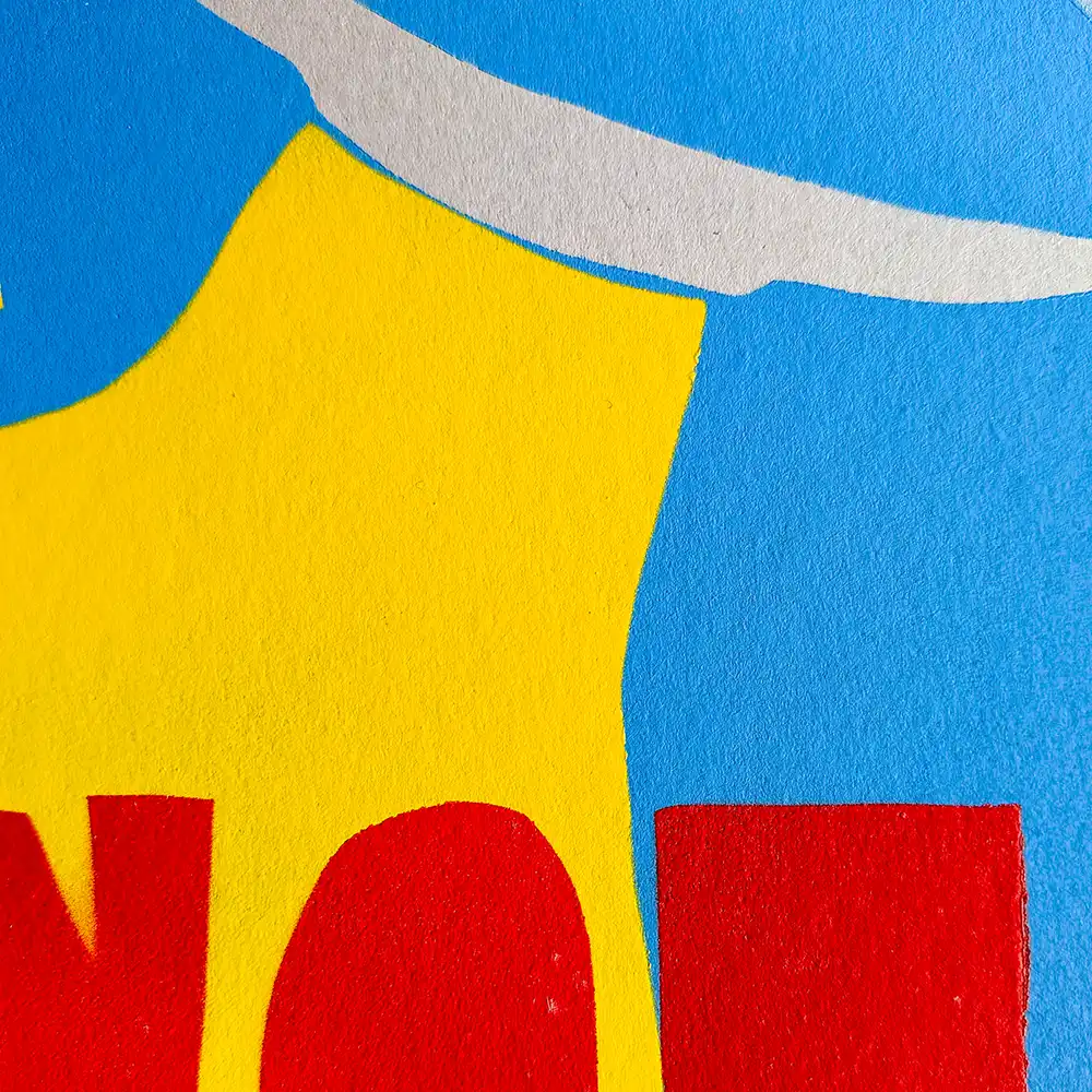 Close-up of greyboard surface on ‘Not Alien’ print