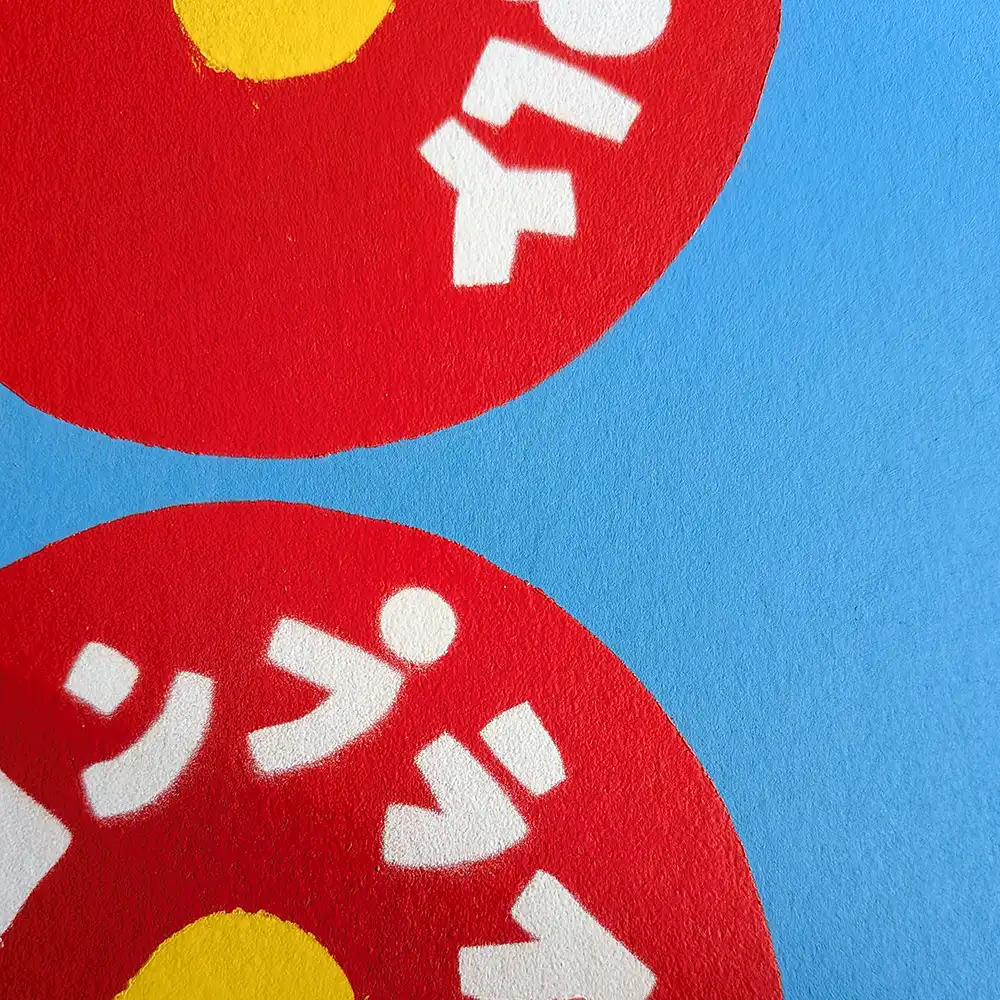 Close-up of greyboard surface on ‘No Comply’ print