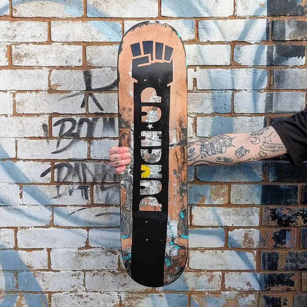 Punch Up — Acrylic and spikes on reclaimed skateboard deck by OKNO