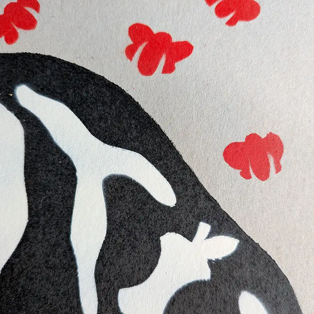 Close-up of greyboard surface on ‘Rot With Me’ print